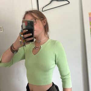 Green Ribbed Women's Top